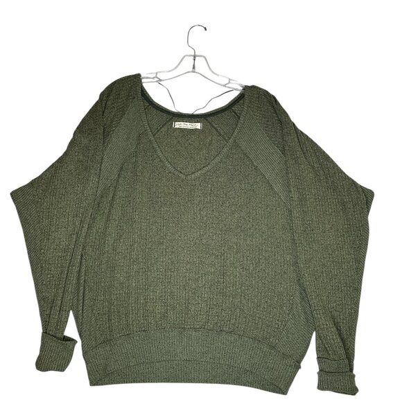 We The Free Thermal Top SMALL Slouchy Waffle Knit greenish Pullover Boho Chic - Picture 1 of 13